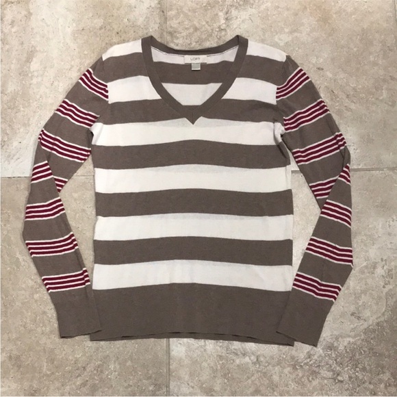 Ann Taylor LOFT size small red, off white, & tan striped sweater - Picture 1 of 3